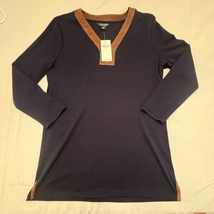 🆕 ✨Lauren Ralph Lauren Navy and Brown V-Neck Blouse